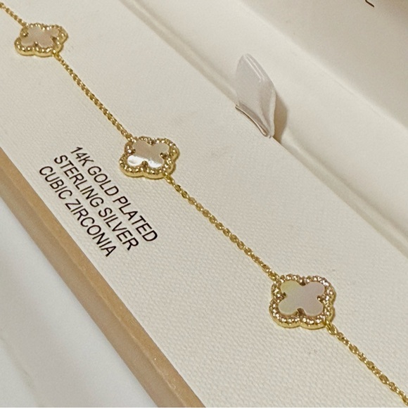 Rachel Zoe Jewelry - Rachel Zoe Mother Of Pearl Clover 14K Gold Plated Sterling Silver Bracelet NIB